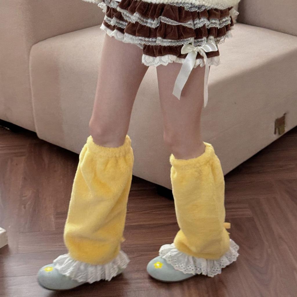 Winter Ruffle Kant Verfraaide Lange Sokken Rekbare Thermische Pluche Beenwarmers Hoezen met Strikken Accent Voor Dames Kousen