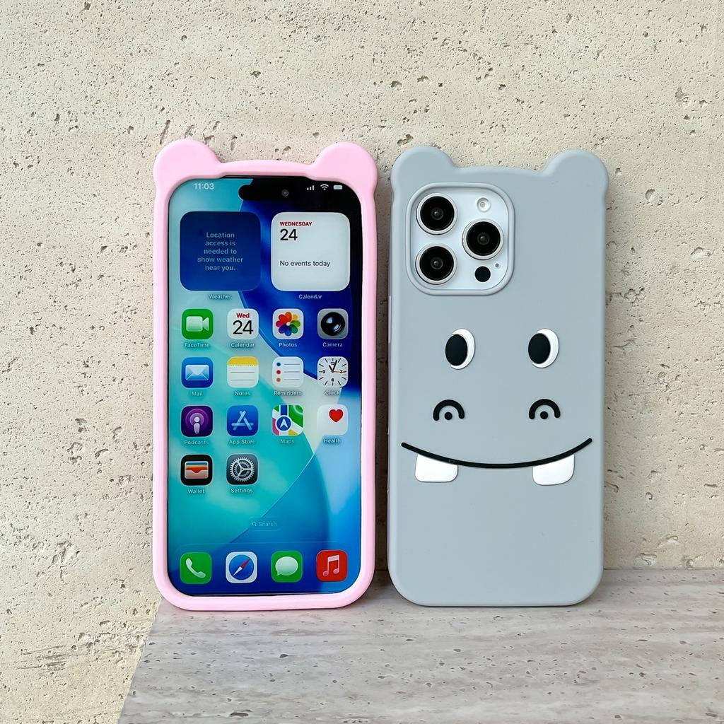 For iPhone 17 Pro Max Silicone Case Cute Funny Hippo Design Shockproof Phone Back Cover