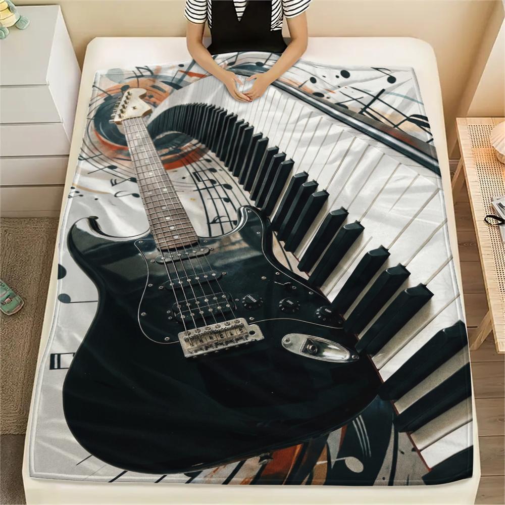 

Guitar Music Print Flannel Blanket, High quality Comfortable for All Seasons, Home Decor, Warmth and Comfort, Perfect for Christmas Gifts12 80cm x 120cm