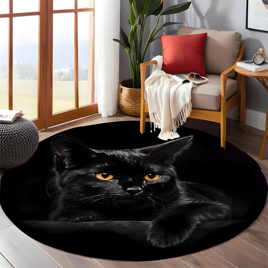 Black Cat  Pattern Round Shape Floor Mats Kitchen Hallway Runner Rug Bedroom Living Room Soft Carpet Non-slip Area Rug