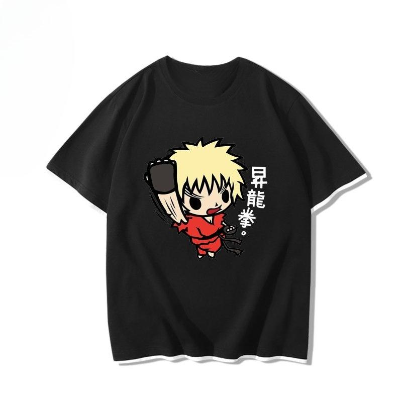 Men Ryu Ramen Noodle Print T Shirt Street Fighter Retro Japanese Anime Fighting Game Cotton Short Sleeve Casual Streetwear Tops