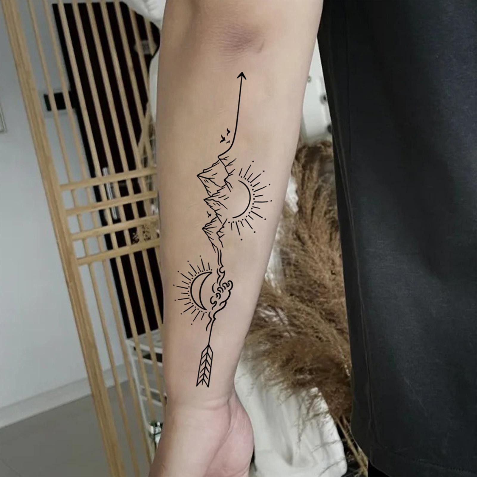Glow Makeup Unisex Herbal Sun Moon Mountains Totem Tattoo Sticker Lasting Waterproof Male And Female Personality Semi-Permanent Tattoo Sticker