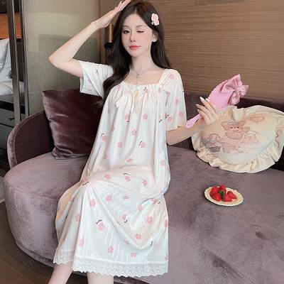 5XL Plus Size Damen Nachthemden Sommerpyjamas Koreanischer Stil Bubble Cotton Kurzarm Schlafkleid Weiche bequeme Loungewear