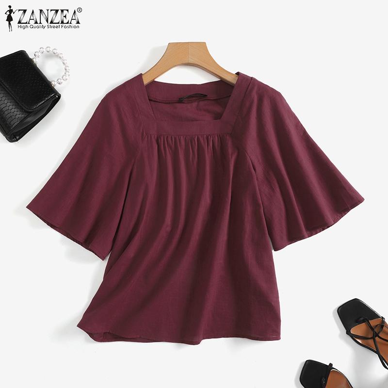 

ZANZEA Летняя повседневная женская блузка с квадратным воротником и половиной рукава