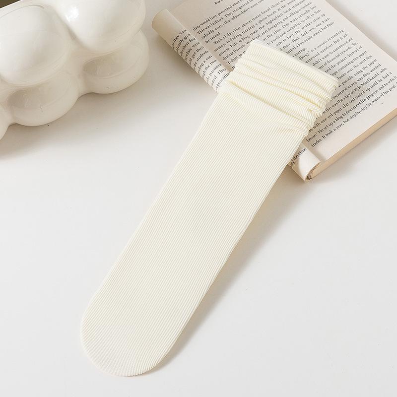 Damskie białe skarpetki do połowy łydki z jedwabiu lodowego: Cienki, Jednolity kolor, Aksamitny, Wiosna/Lato