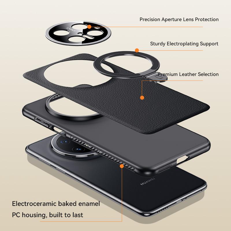Heat Disspation 360 Rotatable Metal Stand Case For Huawei Mate 60 70 Pro+ Plus Vegan Leather Cover Eco-Friendly Shell