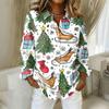 Women's Casual Christmas Print Long Sleeve Cardigan Top for Holiday Festive Wear