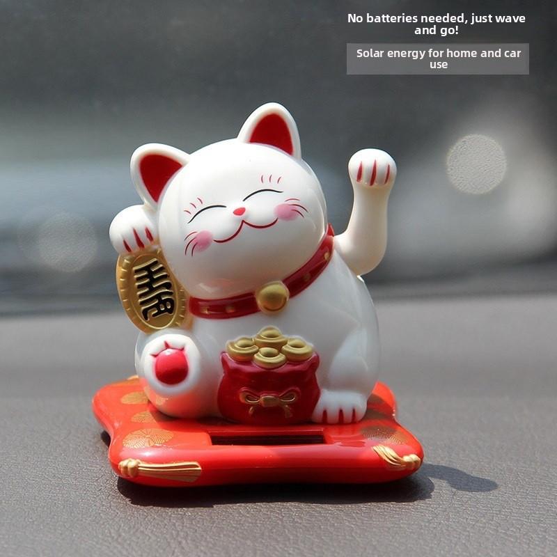 Solar Lucky Cat Toy Welcoming Waving Beckoning Fortune Figurines Miniatures For Home Decor Solar Car Decoration Accessories