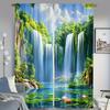 2pcs Waterfall & Tree Scenery Print Semi-Blackout Curta - Rod Pocket, Machine Washable, Fade Resistant Polyester Window Panel