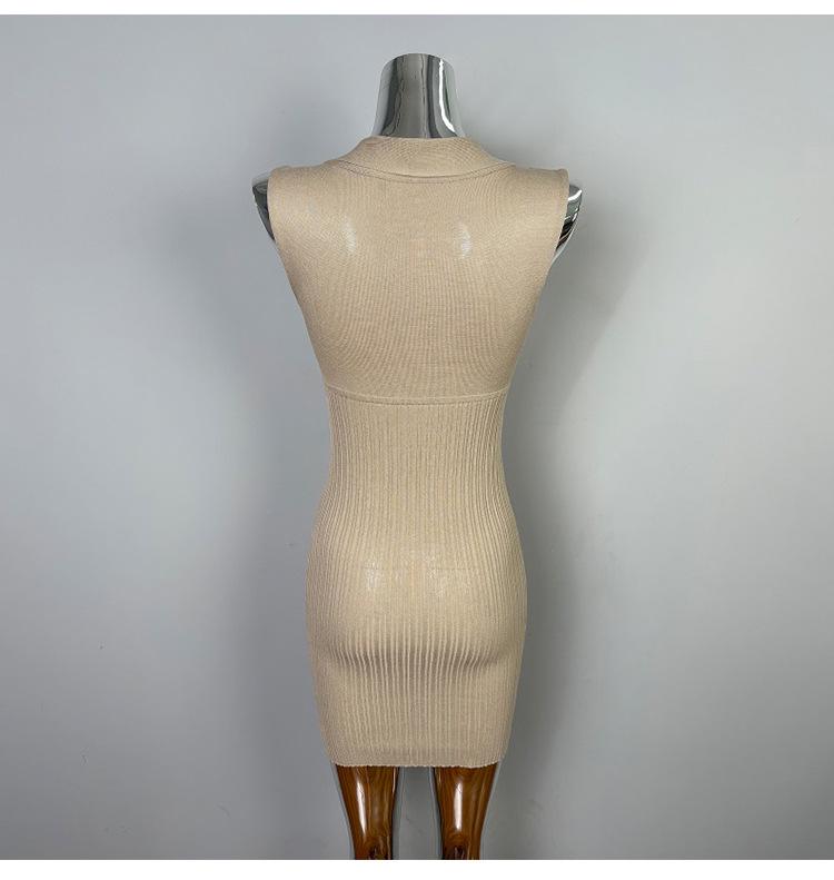 Korean Dongdaemun Slim Knit Dress - Sleeveless, Sash-Detail, Sexy & Elegant Femininity Style