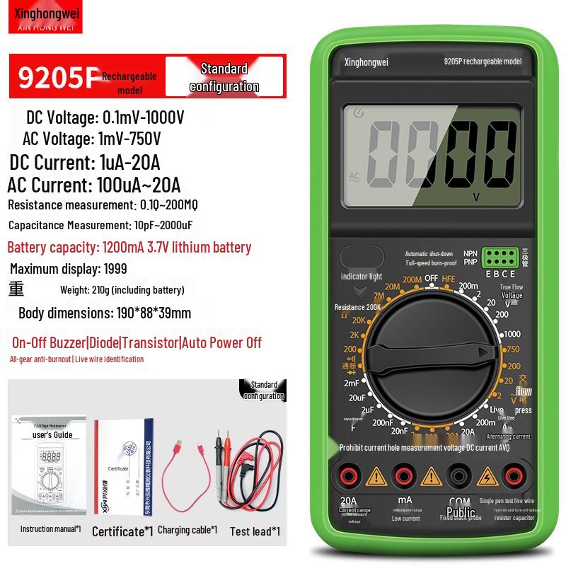 High-Precision DT9205 Digital Multimeter with Anti-Burn Protection for Electricians