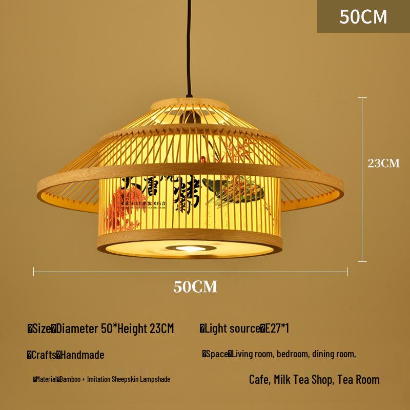 Retro Bamboo Pendant Lamp for Restaurants and Hotels - Chinese Style with Spotlight