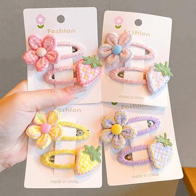 2 Stück/Set Süße Baby-Haarspangen Süße Blume Erdbeere Rosa Mädchen BB-Clips Haarnadeln Prinzessin Seitenclips Kinder-Haarschmuck