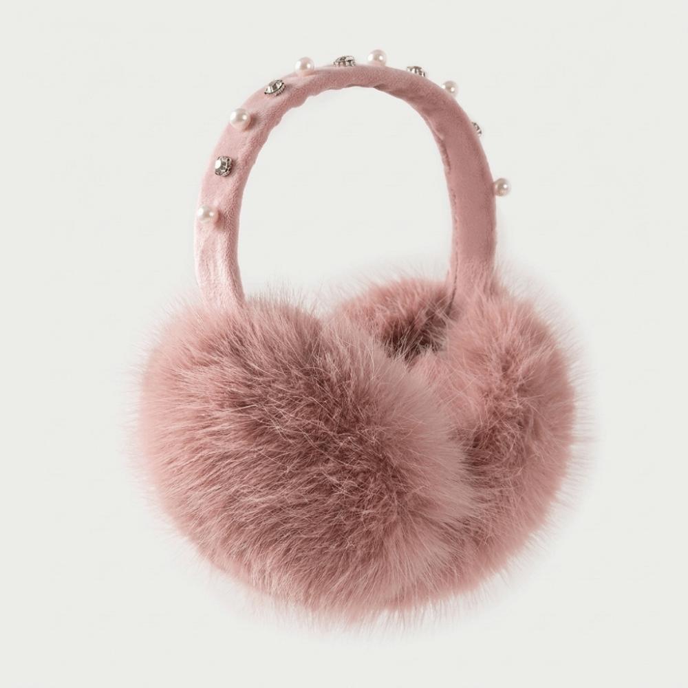Plush Faux Fur Earmuffs Pearl Rhinestone Decor Soft Fluffy Earmuffs New Winter Ear Warmers  Outdoor
