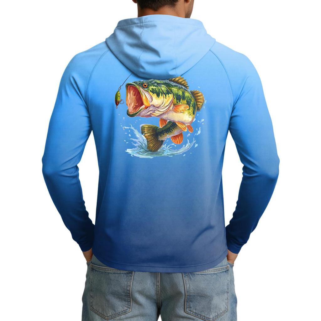 Men's UPF50+ Sun Protection Cooling Hoodie Lightweight Stretchy Long Sleeve Outdoor Sports Fishing Shirt with Hood for UV Defense