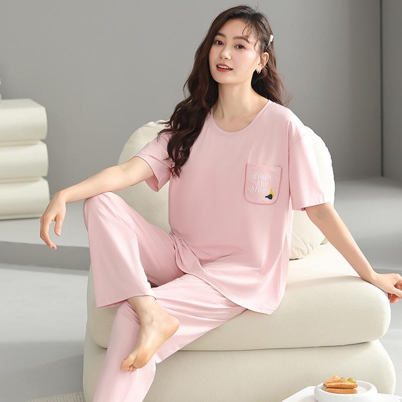 Pajamas with chest pads Women's summer thin Modal short-sleeved cropped pants Middle-aged mother loungewear cool suit