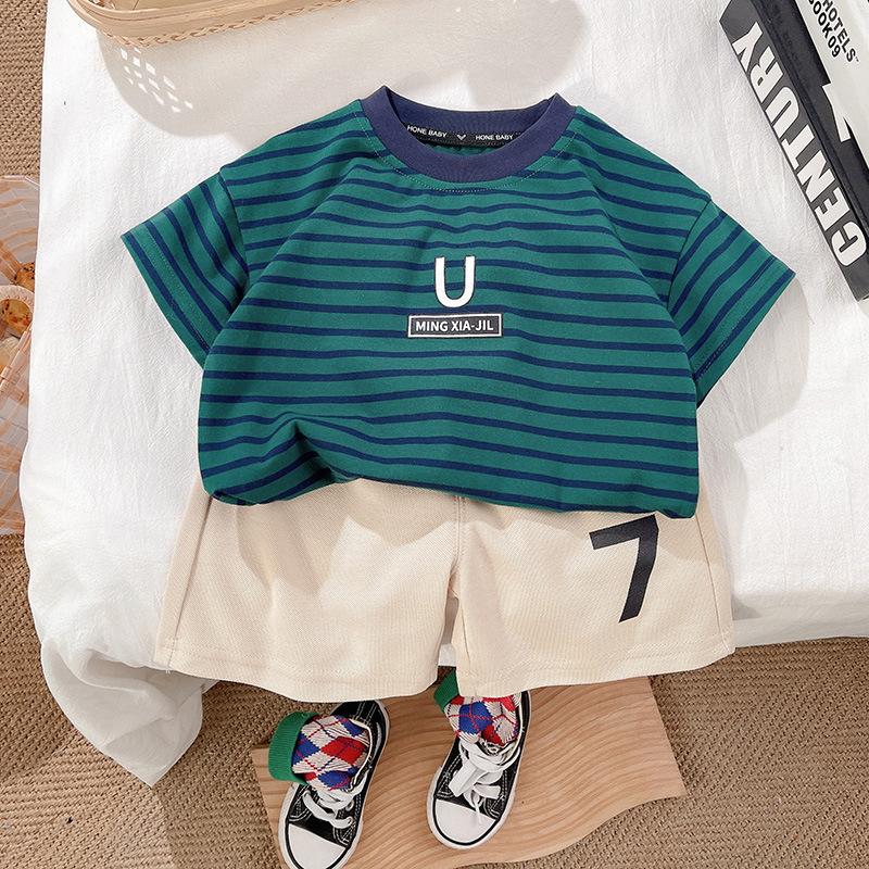 Boys Striped Short Sleeve T Shirt Summer Cool Half Sleeve Top Kids Casual Tee