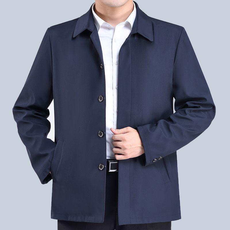 Men's Middle-aged & Elderly Thick Lapel Jacket - Casual Solid Button, Spring/Fall Outerwear