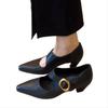 Fashion Fashion Pointed Toe Women Mid Heels Shoes Elegant Chunky Shallow Sandals 2025 Autumn New Trends Pumps Buckle Dress Zapatillas