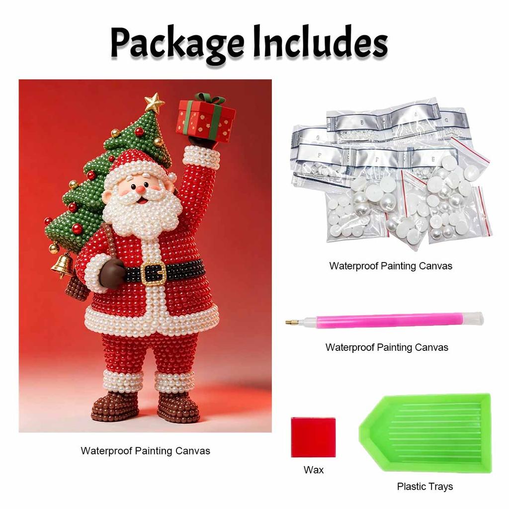 Pearl Painting DIY Kit Santa Claus Christmas Tree Gift Frameless Handmade Bead Canvas Art Creative Leisure Craft for Bedroom Living Room Decor