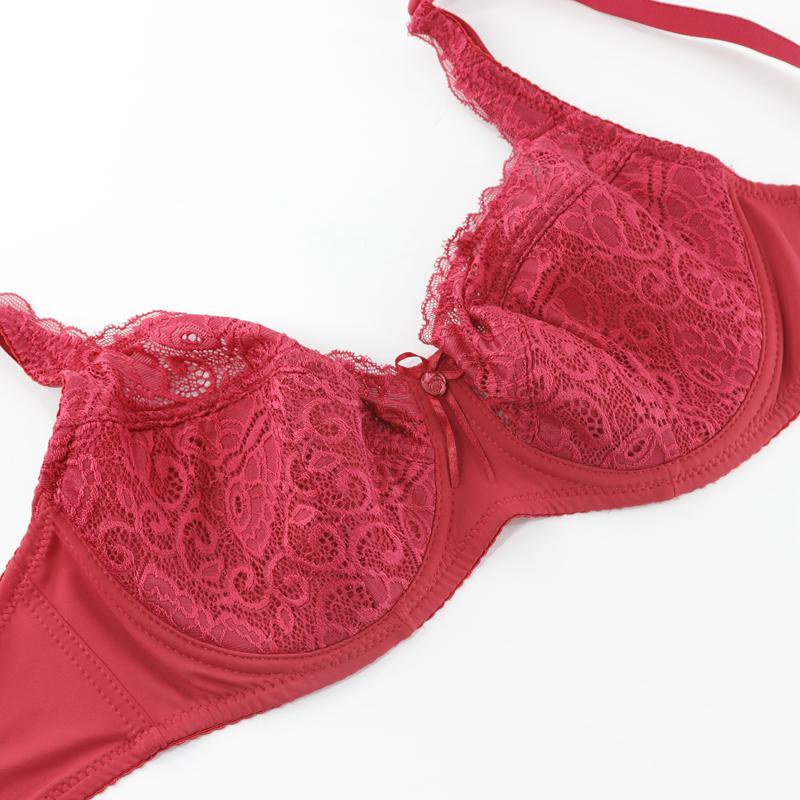 Women Full Cup Daily Brassiere Sexy Lace Print Bow Bra Comfortable Thin Mold Cup French Bras 40E 42E 44E-6004