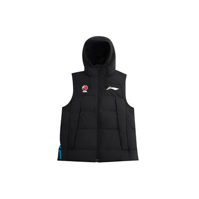 Li Ning Sports Basketball Series Logo Print Winddicht Warm Kapuzen-Daunenweste Herrenwesten Schwarz AMRQ021-2