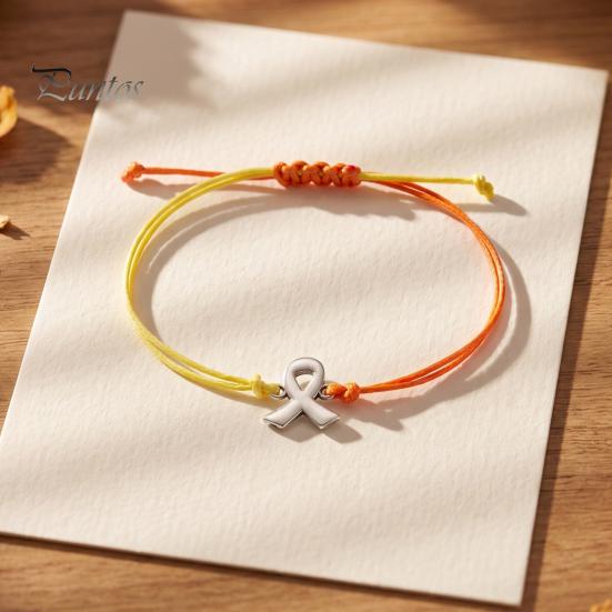 Soft Woven Rope Jewelry 2 Pcs Breast Cancer Awareness Bracelets, Adjustable Braided String Stackable Wrist Accessories Bracelets with Ribbon