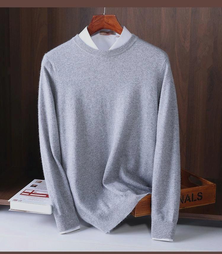 Men's Slim Fit Crew Neck Knit Sweater - Korean Style Casual Autumn/Winter Pullover