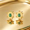 Copper-Plated 18K Gold Sunflower Stud Earrings with Gemstones - European & American Luxury Floral Accessories.