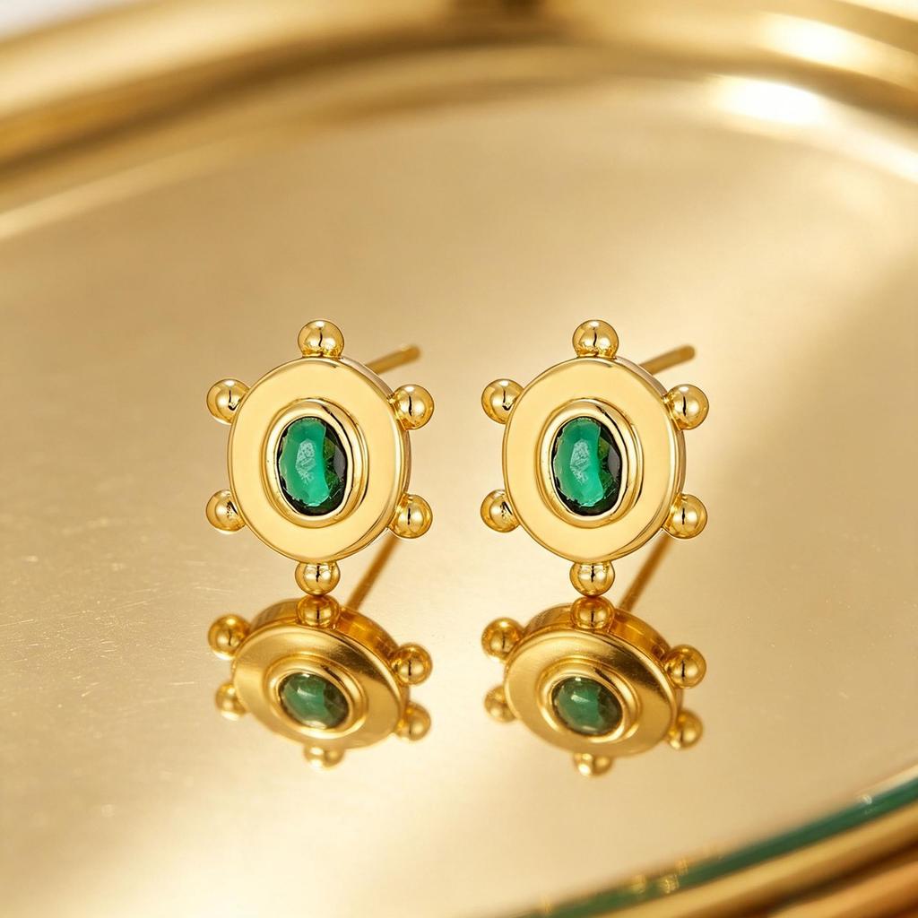 Copper-Plated 18K Gold Sunflower Stud Earrings with Gemstones - European & American Luxury Floral Accessories.