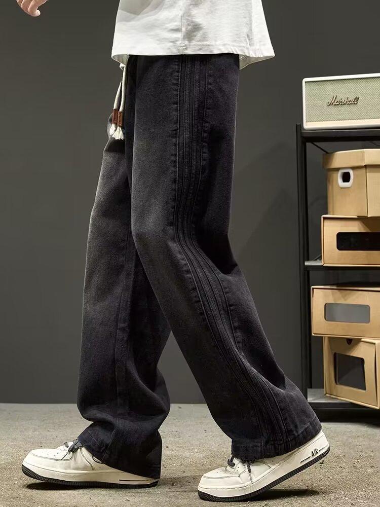 Deep inventory explosion autumn and winter new jeans loose straight versatile washed denim trousers men
