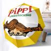 Pippi Langstrumpf Themen-ReiseregenSchirm - 8 Rippen, Automatisches Öffnen und Schließen, Tragbares FaltDesign, Kompakter und Stilvoller Schirm Geeignet