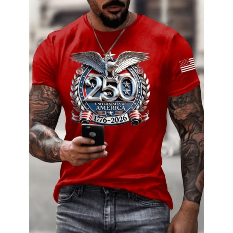 Summer Men's T-Shirt USA 250th Anniversary Eagle 3D Print Short Sleeve Top Quick Dry Vintage T-Shirt Men's O-Neck Pullover Tops