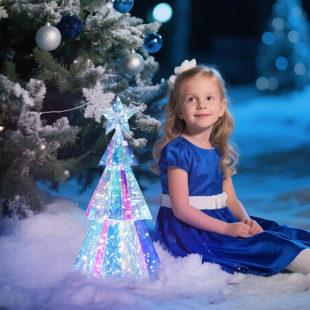 Christmas Hexagonal Three-layer Christmas Tree Luminous Decoration Ornaments, Colorful Luminous Christmas Decorations Scene Layout Crafts