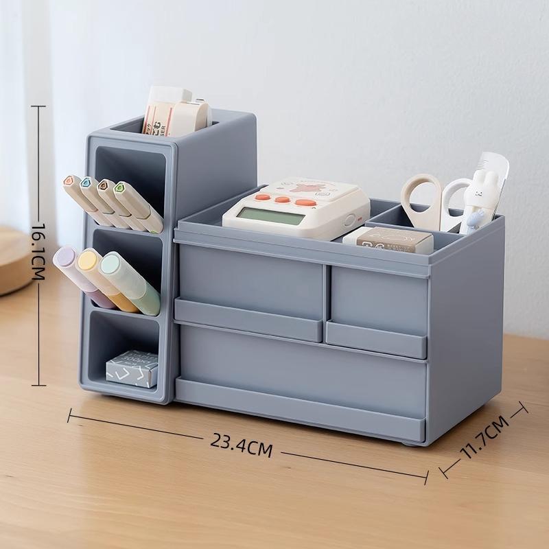 Creative Oblique Pen Holder Storage Box with Drawer Organizer Large Capacity Office Table Stationery Files Organizer with Cover
