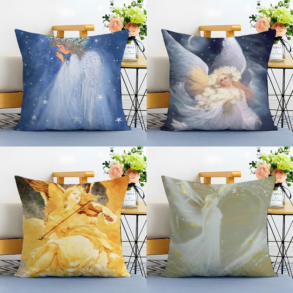 Warm Simple Daily Elegant Angel Cushion Cover Linen Pillowcase Soft for Sofa Bed Home Room Decor