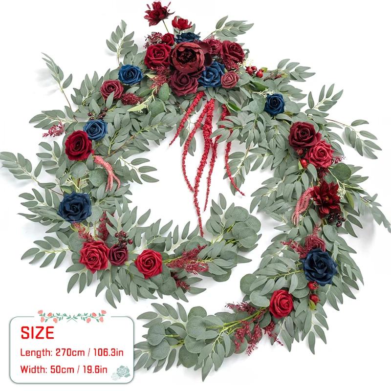 1.8/2.7M Artificial Flowers Wedding Eucalyptus Garland with Rose Wedding Table Centerpieces Boho Bridal Shower Decoration Wreath