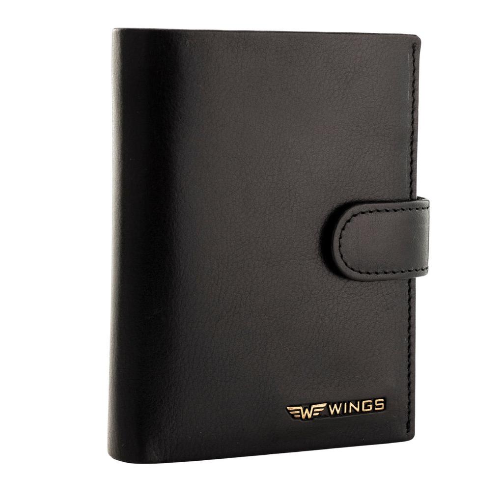 Wings Men' Genuine Cowhide Leather Zipper Wallet Black