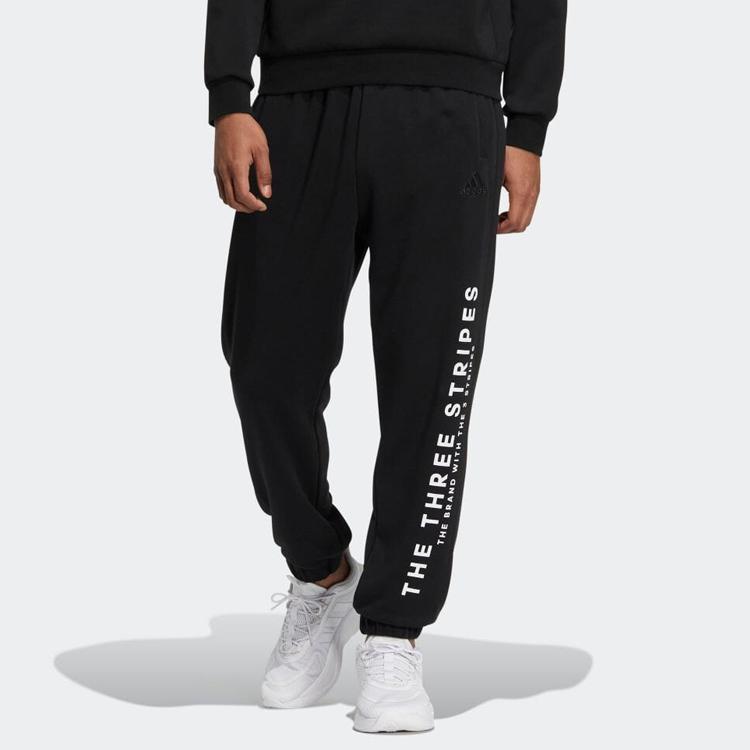 Adidas Alphabet Print Elastic Waist Casual Pants Unisex Bottoms Black IA9433