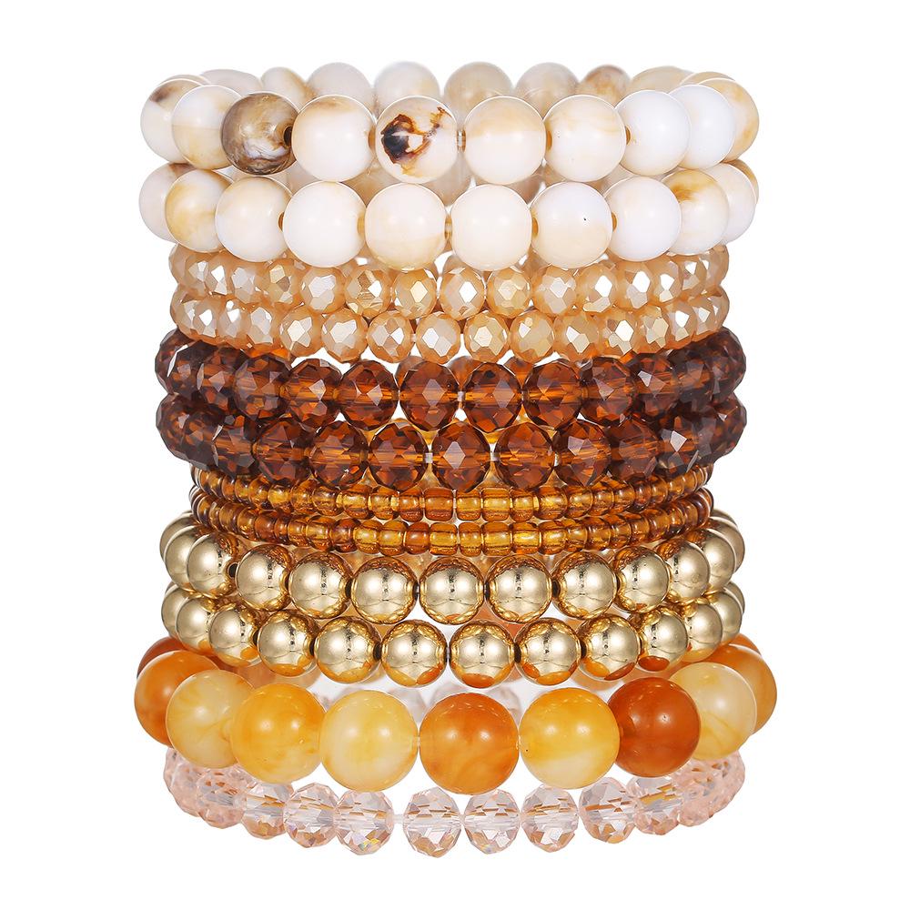 Men's Retro Hip Hop Black Agate Beaded Bracelet Set