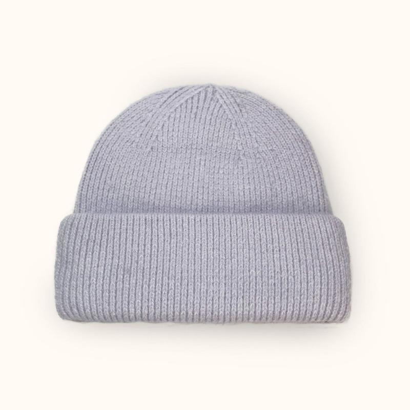 Autumn Winter Fashion Rabbit Hair Knit Hat Double Rolled Brim Warm Cold Hat