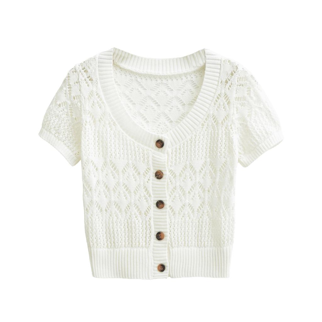 Fashion Crew Neck Knitted Sweater Women's Summer New American Spice Girl Slim and Thin Short Cardigan Short-sleeved T-shirt