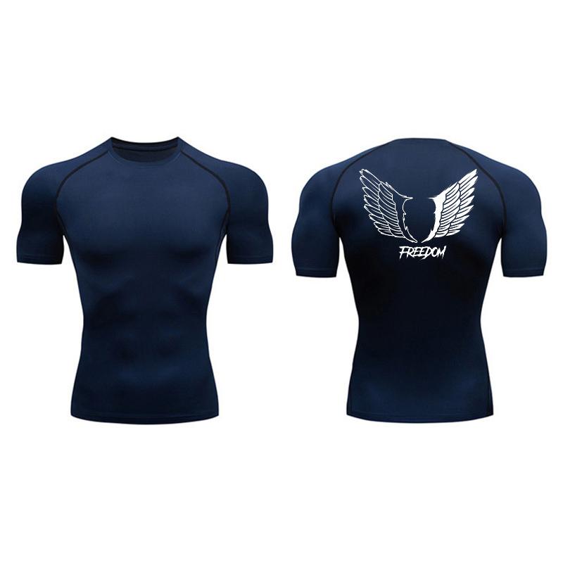 Angel Wings Freedom Print Compression Shirt for Men Sporty Quick Dry Tees Tshirt Tops Gym Workout Running Undershirts Baselayers