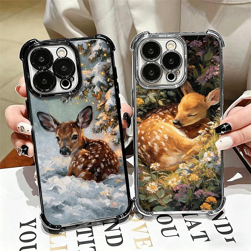 Sika Deer Elk Animal Soft Phone Case For iPhone 15 16 17 Air 14 Pro Max 16E Plus 13 12 Mini Plating Anti-Fall Fundas