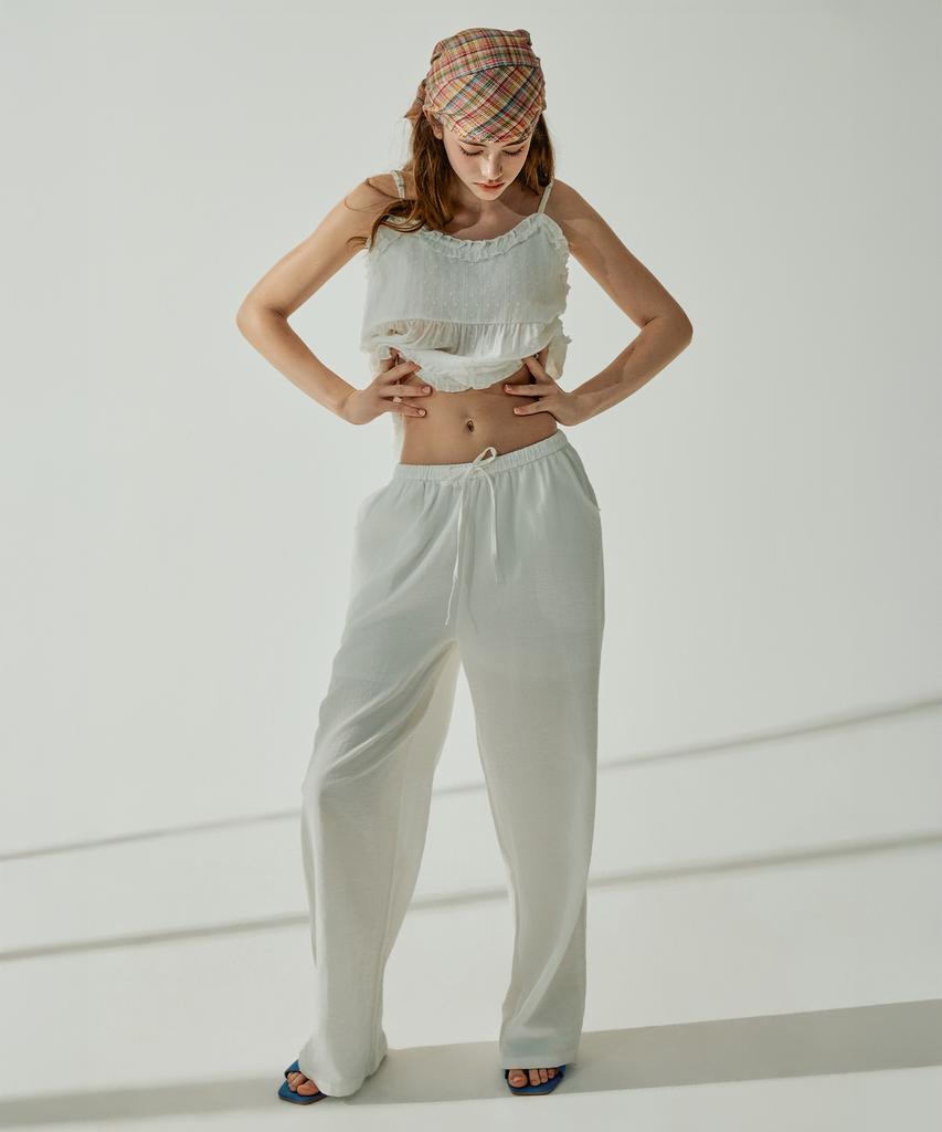 VIKINI VENDER Slush Linen Elastic Waist Wide Pants - White