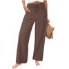 Women's Linen Cotton Drawstring Elastic Waist Wide Leg Pants Casual Loose Straight Leg Trousers with Pockets for Summer
