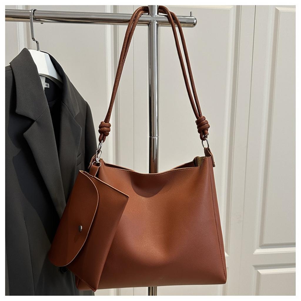 Two Sets Of Casual Solid Colour Large Capacity Retro Fashion Texture Shoulder Tote Bag For Women