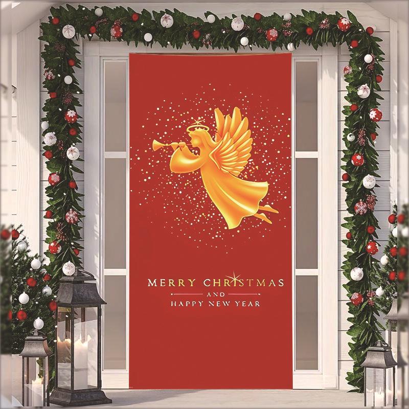 Stretch Fabric Christmas Door Tapestry - Santa Claus Gift Background for Holiday Parties