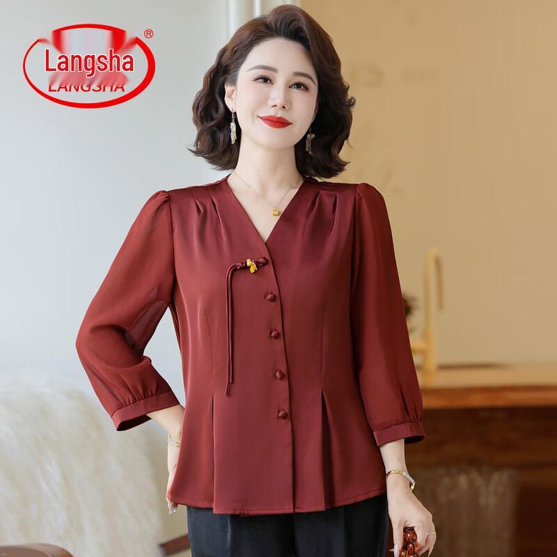 LangSha New Chinese Style 3/4 Sleeve Blouse 4XL