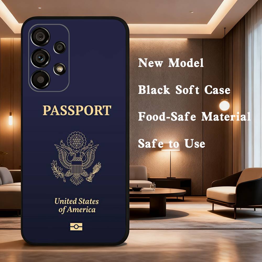USA Brasil Korean Passport Phone Case For Samsung Galaxy A73,31,32,72,41,53,52,71,22,5G,Note,J7,8,9 Soft Black Cover